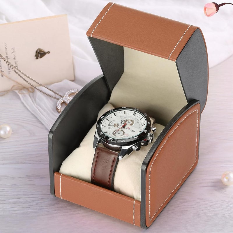 BAOPEND Luxury Single Watch Gift Box with Removable Pillow, PU Leather Single Watch Case Wristwatch Jewelry Storage Display Holder Cases for Men and Women (Brown) - Image 5